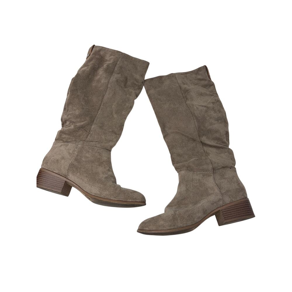 Merona Faux Suede Heeled Boots Womens Size 7.5 Pull On Slouchy Style